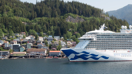 Ketchikan, Alaska USA - May 27, 2019: cruise ship Royal Princess of Princess Cruises liner in harbourのeditorial素材
