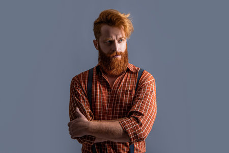 retro hipster man in suspenders on background. photo of retro hipster man in suspenders.の写真素材