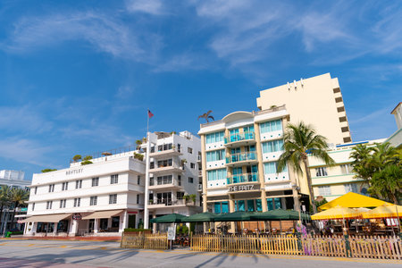 Miami, Florida USA - April 18, 2021: Miami south beach ocean drive the fritz hotel and bentley.のeditorial素材
