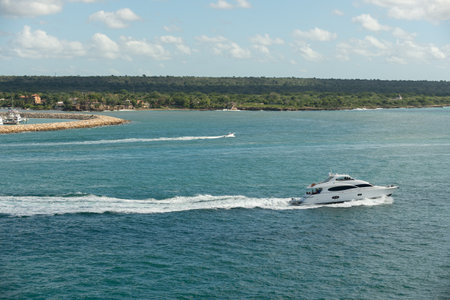 yacht boat in the seascape. yacht boat in the ocean. summer vacation on yacht boat.