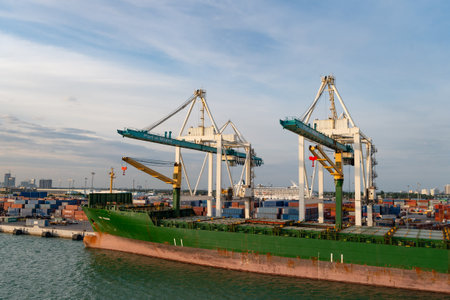 Miami, Florida USA - March 18, 2016: cargo ship transport with container in dock