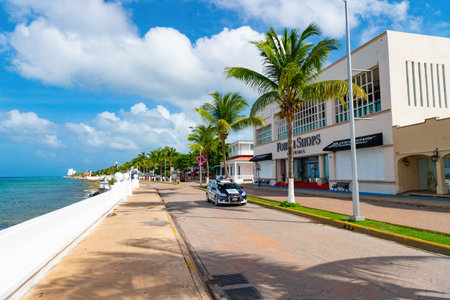 Cozumel, Mexico - December 24, 2015: summer promenade avenue at seasideのeditorial素材