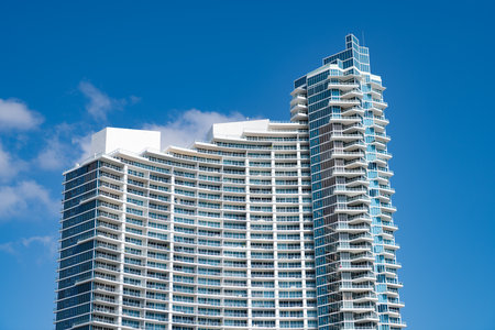 one skyscraper building outdoor. skyscraper building in miami. photo of skyscraper architectureの写真素材