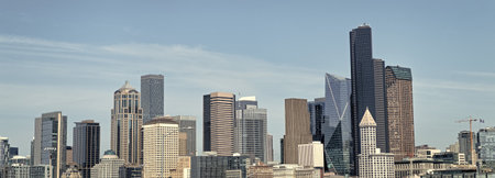 Seattle, Washington D.C. USA - April 06, 2021: panorama seattle skyline with skyscraper buildingsのeditorial素材