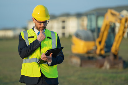 engineer man of architect occupation wear helmet, copy space. photo of man architect occupation.