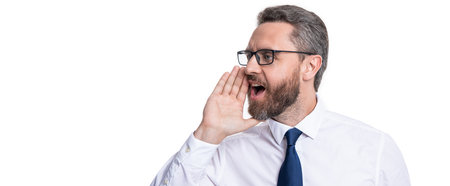 man shouting at studio, copy space. man shouting on background. photo of man shoutingの写真素材