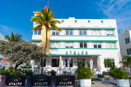 Miami, Florida USA - April 18, 2021: Miami south beach ocean drive avalon restaurant and cafe in miami floridaのeditorial素材