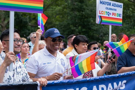 NEW YORK, NY, US - June 25, 2023: Mayor Eric Adams marches with Pride parade Pride march parade 2023...