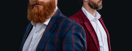 cropped view of men in formalwear at studio. men in formalwear on background.