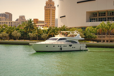 Miami, Florida USA - April 15, 2021: luxury yacht boat in summerのeditorial素材
