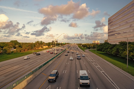 Miami, Florida USA - November 09, 2015 freeway road with cars transportationのeditorial素材