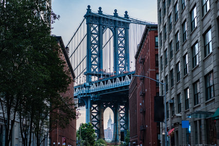 manhattan bridge in new york. architecture of historic bridge in manhattan. bridge connecting Lower Manhattan at Canal Street with Downtown Brooklyn. new york urban architecture. Manhattan connectionの写真素材