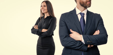 business partners in studio with copy space and selective focus. couple of business partners