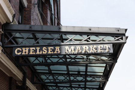 New York City, USA - August 05, 2023: Chelsea Market, 75 9th Ave, food hall, shopping mall, office building and television production facilityのeditorial素材