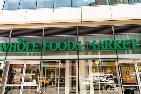 New York City, USA - May 12, 2023: Super Market Whole Foods Market facade
