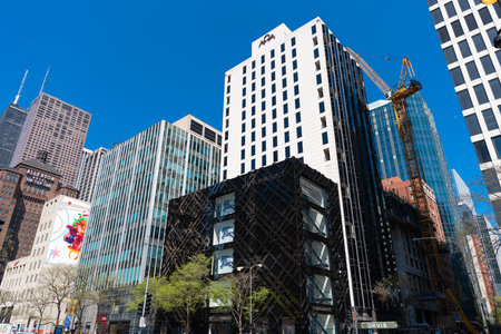 Chicago, USA - April 27, 2023: : facade of Burberry British luxury fashion store on N. Michigan Avenue low angleのeditorial素材