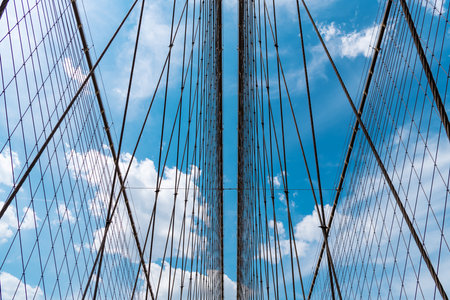 structure architecture. brooklyn bridge in new york. urban architecture of new york city. way to manhattan. architecture of historic bridge in brooklyn. structural part of bridgeの写真素材