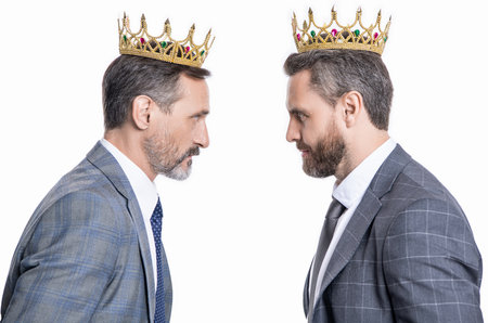conflict between boss and leader. rivalry leadership. business conflict. businessman conflicting for...
