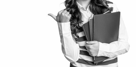 education of teen school girl in studio, cropped view. education of teen school girlの写真素材