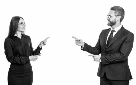photo of businesspeople professionals, pointing finger. businesspeople isolated on whiteの写真素材
