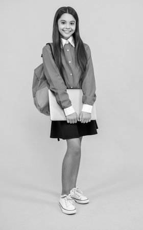 happy school girl has estudy education in studio. school girl has estudy educationの写真素材