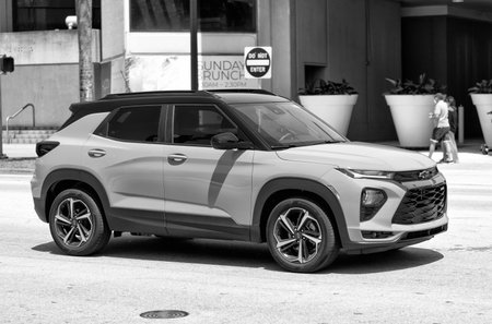 Miami Beach, Florida USA - April 15, 2021: blue chevrolet trailblazer RS suv vehicle, side viewのeditorial素材