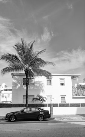 Miami, Florida USA - April 18, 2021: 2016 Cadillac CTS red car, side viewのeditorial素材