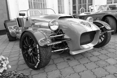 Kyiv, Ukraine - November 02, 2022: MK Indy lotus super seven retro cabriolet car, corner view
