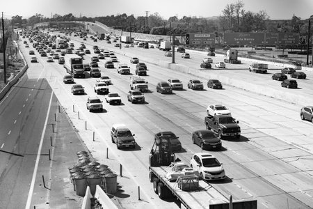 Los Angeles, California USA - March 30, 2021: Interstate 405 with car traffic