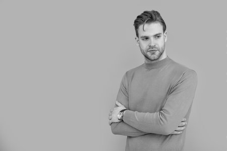 caucasian man isolated on grey background. caucasian man in studio. caucasian man