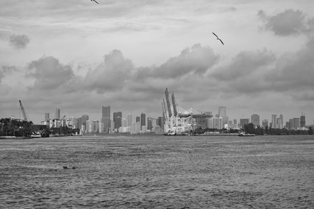 photo of downtown cityscape and port or harbor. downtown cityscape with buildings. downtown cityscape architecture. seaside downtown cityscape outdoor.の写真素材