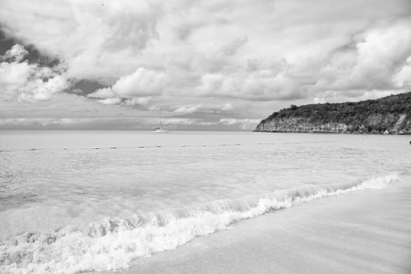 seascape summer beach nature at vacation. seascape summer nature with turquoise water. photo of seascape summer nature. seascape summer nature with horizon.の写真素材