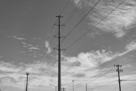 pylon producing energy. voltage transmission on electric tower. high voltage powerline. powerful...