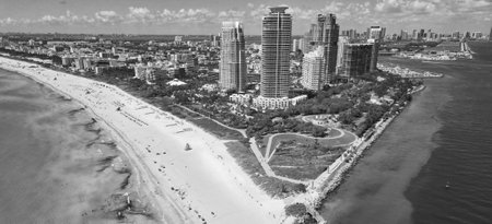 Summer vacation. South beach aerial city. Cityscape. Miami beach aerial view. Marina in Miami Beach,...
