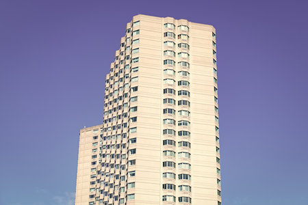 Residential building perspective view. City architecture. Architecture of modern residential building. Perspective city skyscraper. Modern building. Architectural building in metropolisの写真素材