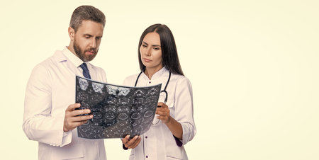 Neurologist diagnose brain. Two Medical discuss MRI Scans. doctor neurologist mri in studio. doctor...