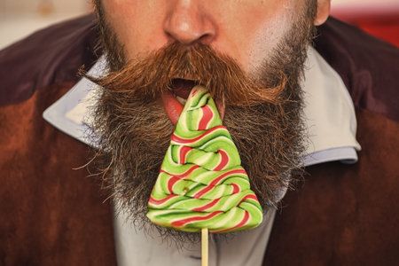 Merry Christmas. Happy Ney Year. Xmas holiday celebration. Bearded man at New Year eve. December...