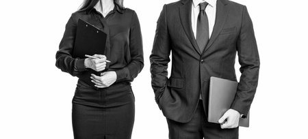 successful businesspeople. business coworkers isolated on white. two businesspeople in formal suit. ambitious businesspeople support. professional business leader with manager. cropped viewの写真素材