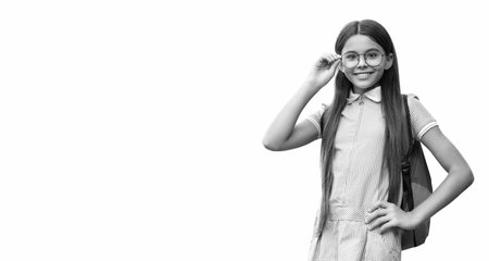 Teen girl back to school. Knowledge day. Education in college. Girl student isolated on white. September 1. Time to study. Knowledge and education. School education. Student life. School saleの写真素材
