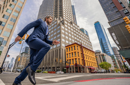 Deadline time. Business success. Successful businessman in city street. Business man in Manhattan....