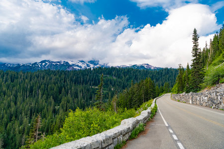 Landscape of mountain and road. Travel destination. Landscape route to North Cascades National Park. Scenic nature. North Cascades nation park. Road with mountain landscape. Traveling by carの写真素材