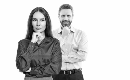 leader representing leadership. successful businesspeople. business leader isolated on white. two colleagues in office. businesspeople with coworker. business leadership and success. business supportの写真素材