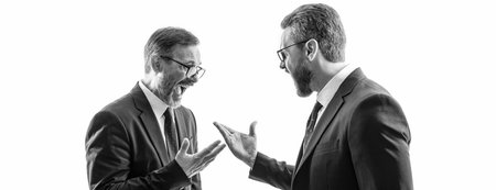businessmen having conflict in business. conflict between boss and employee. Fierce rivalry. conflict between companies. business conflict. two businessmen conflicting at rivalry isolated on whiteの写真素材