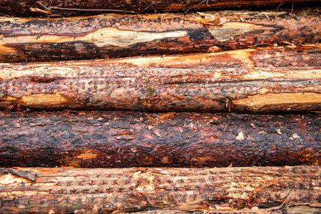 Background of stack wood log. Wood log backdrop. Wooden stump background. Firewood timber logging....