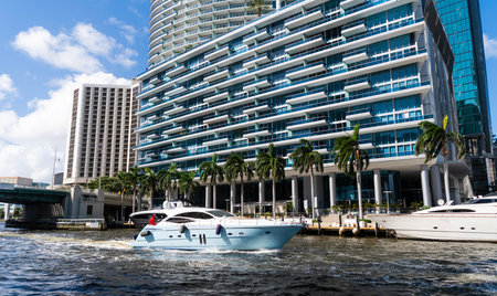 Vacation on summer. Yacht at sea. Motorboat yacht sailing at sea. Charter motorboat. Luxury boat...