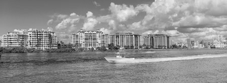 Resort city with residential building. Residential luxury building of Miami, Florida. Miami beach...