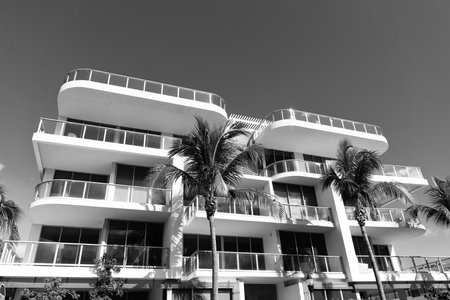 Modern building of Miami beach, Florida. Ocean drive. Miami South Beach in Ocean Drive Florida. Art Deco building architecture. Architectural building. Art deco historic district. Art Deco designの写真素材