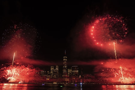 New York Manhattan fireworks. New York Fireworks over Manhattan. New York City 4th of July...