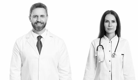 Doctor in white coat with stethoscope. nurse and doctor with stethoscope in medical clinic. professional therapist in hospital with intern. Medicine concept. stethoscope check up. professional teamの写真素材