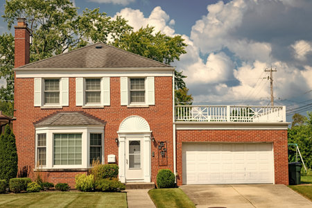 Private family home architecture. House exterior. Private house in suburban area. Suburban house...